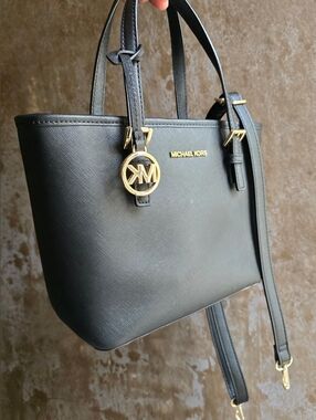 Michael Kors Black Saffiano Leather Small Tote with Gold Hardware